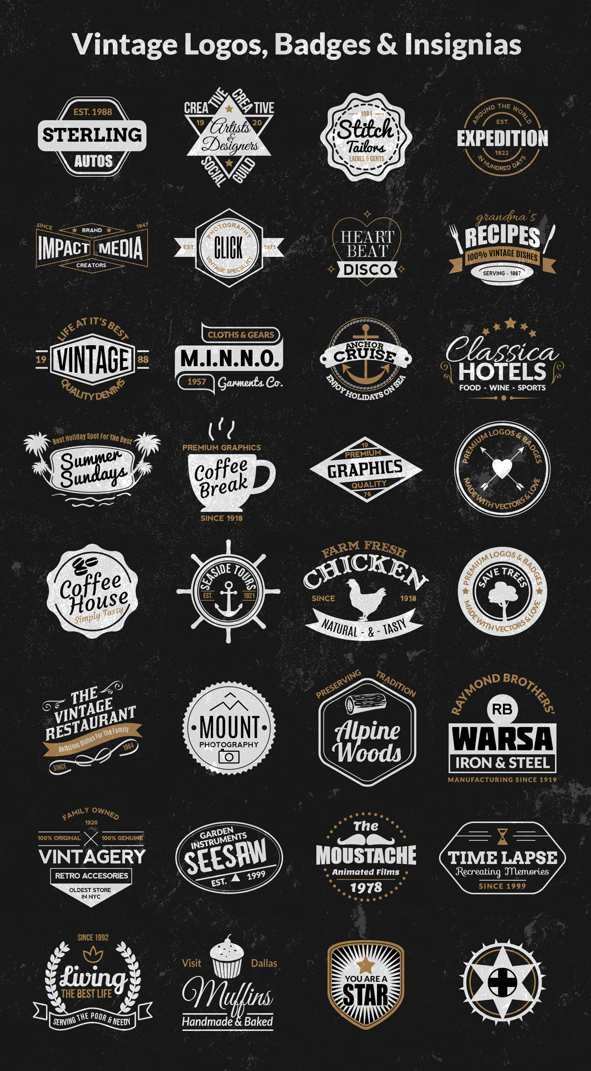 Vector logos, badges and insignias