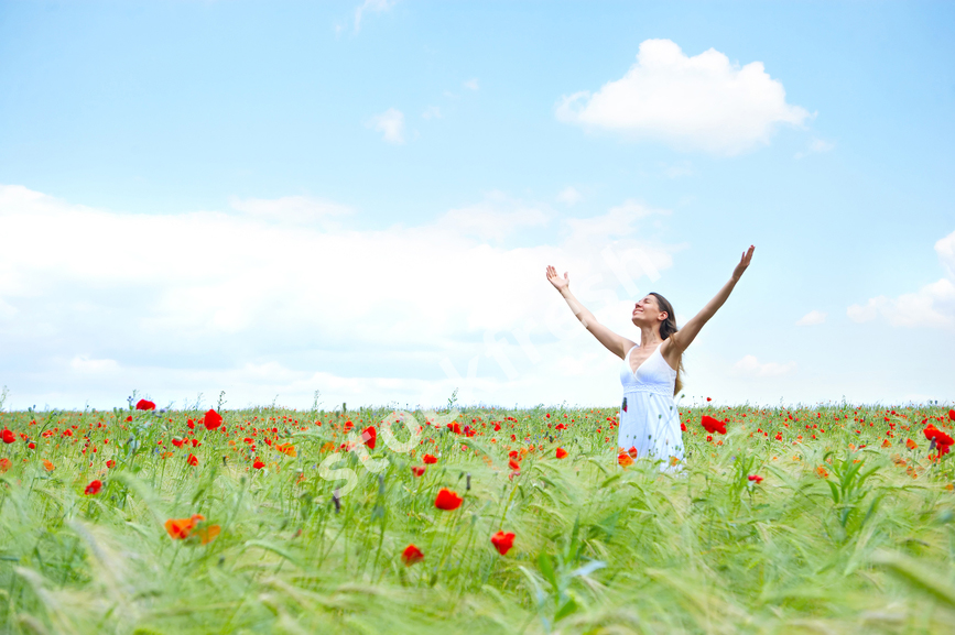 Woman and blue sky