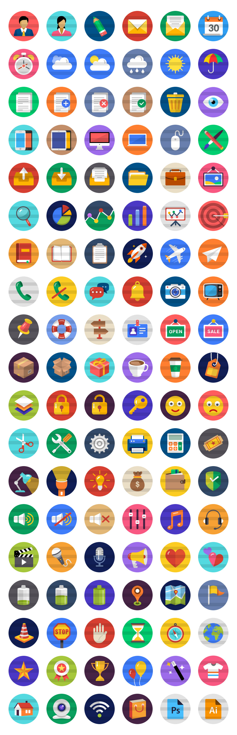 11 flat icons round