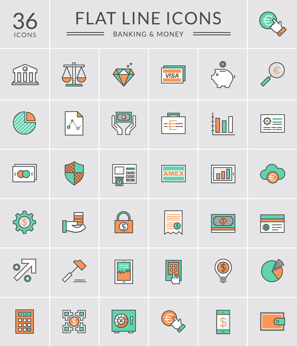 Flat Banking & Money Icons Vectors