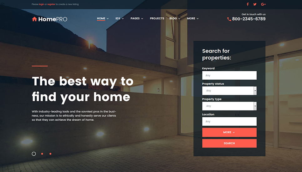 HomePro Real Estate Portal WordPress Theme