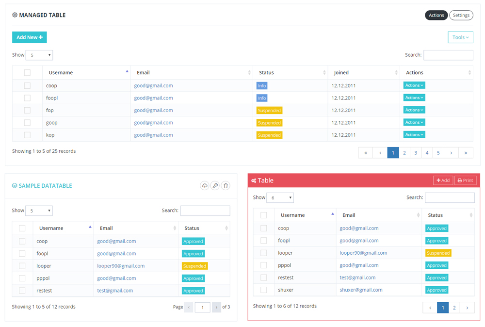 Metronic jQuery Datatable