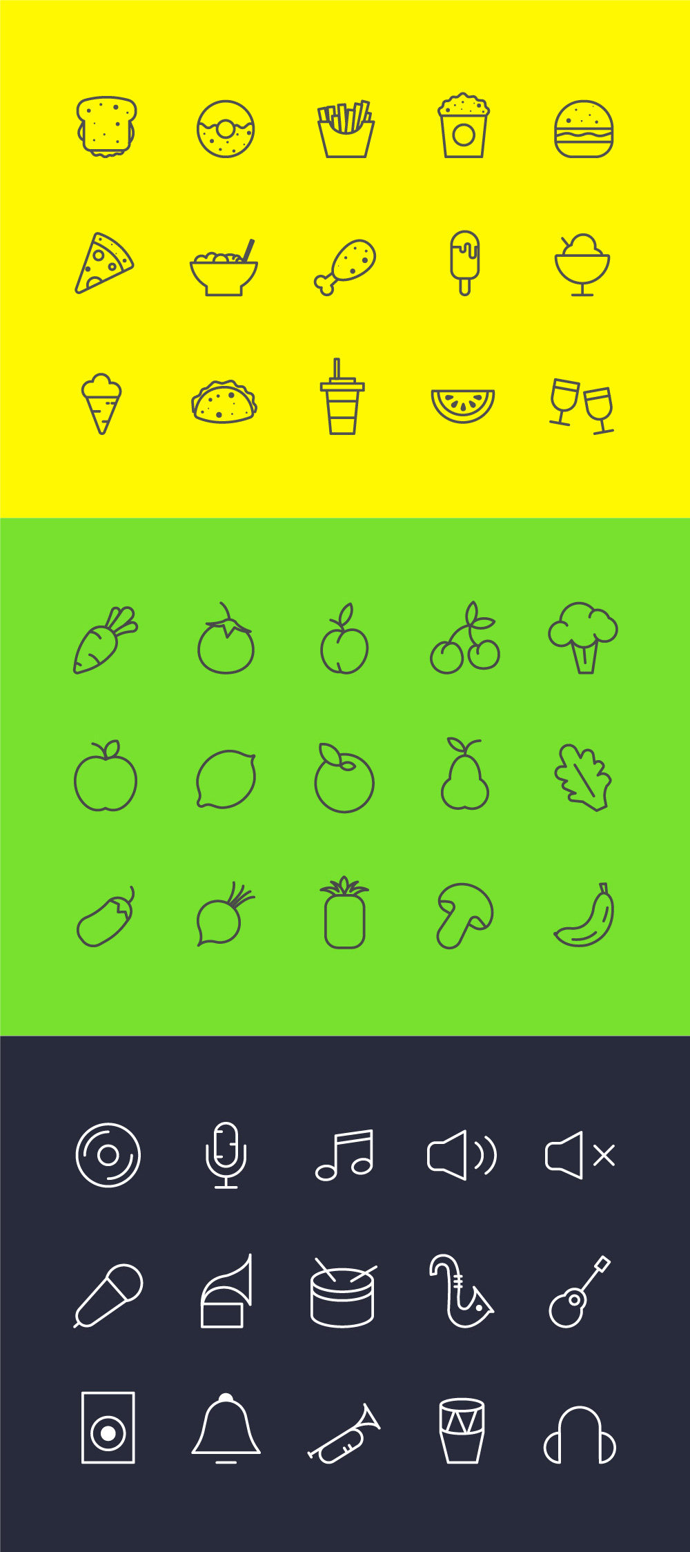 45 Free Icons For Food, Veg & Music