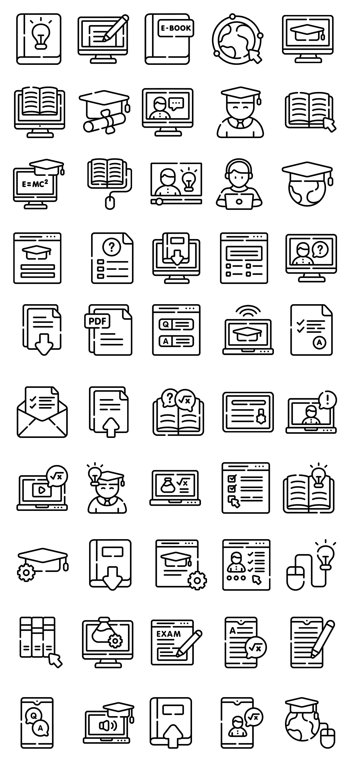 Online Learning Line Icons