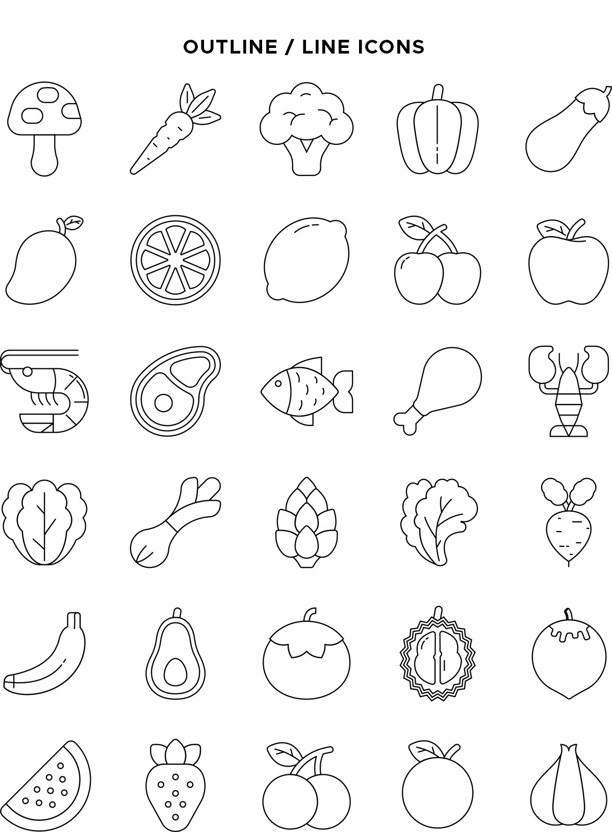 Natural Food Line Icons Vector Pack