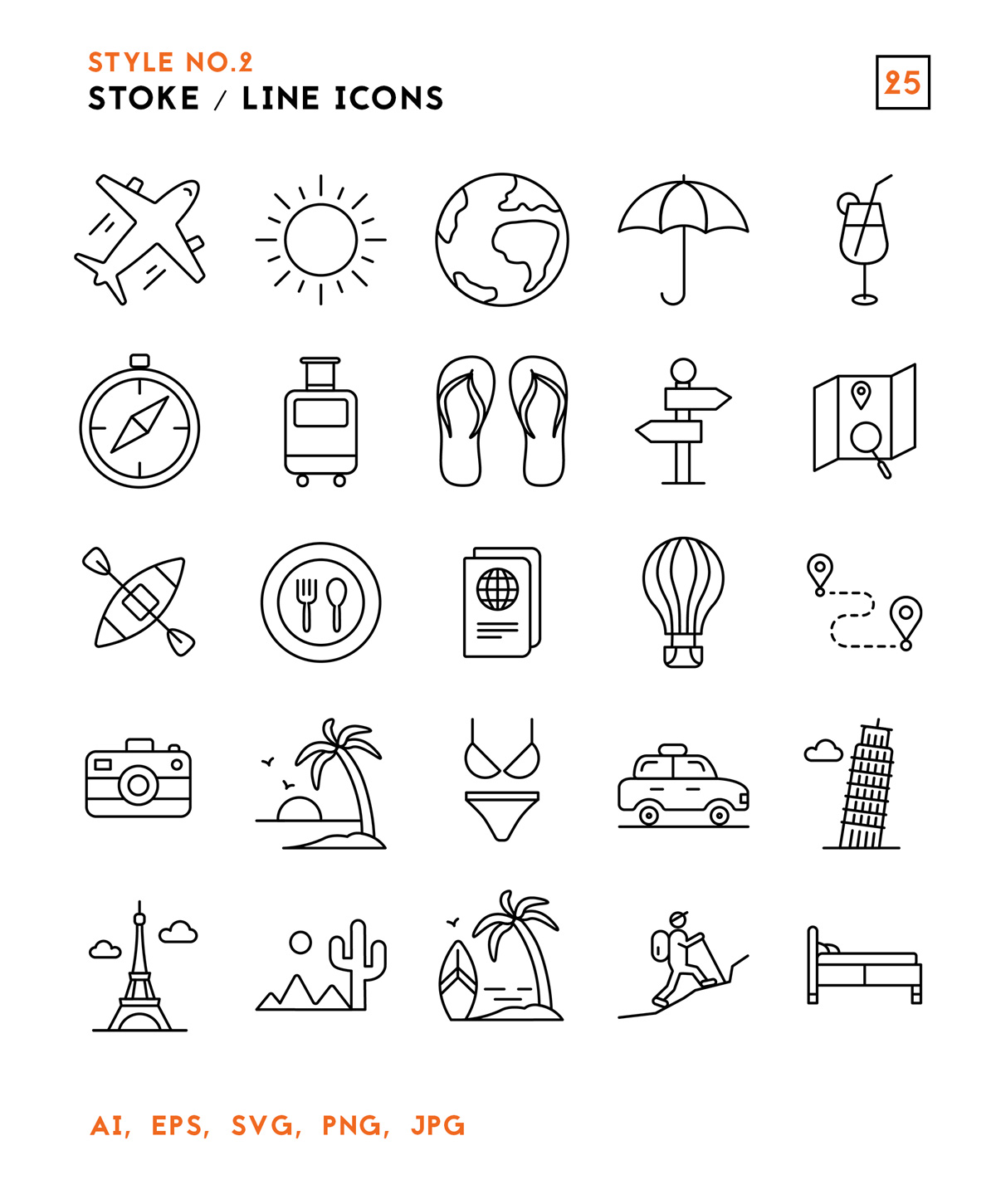 Vector Travel Outline Icons Pack