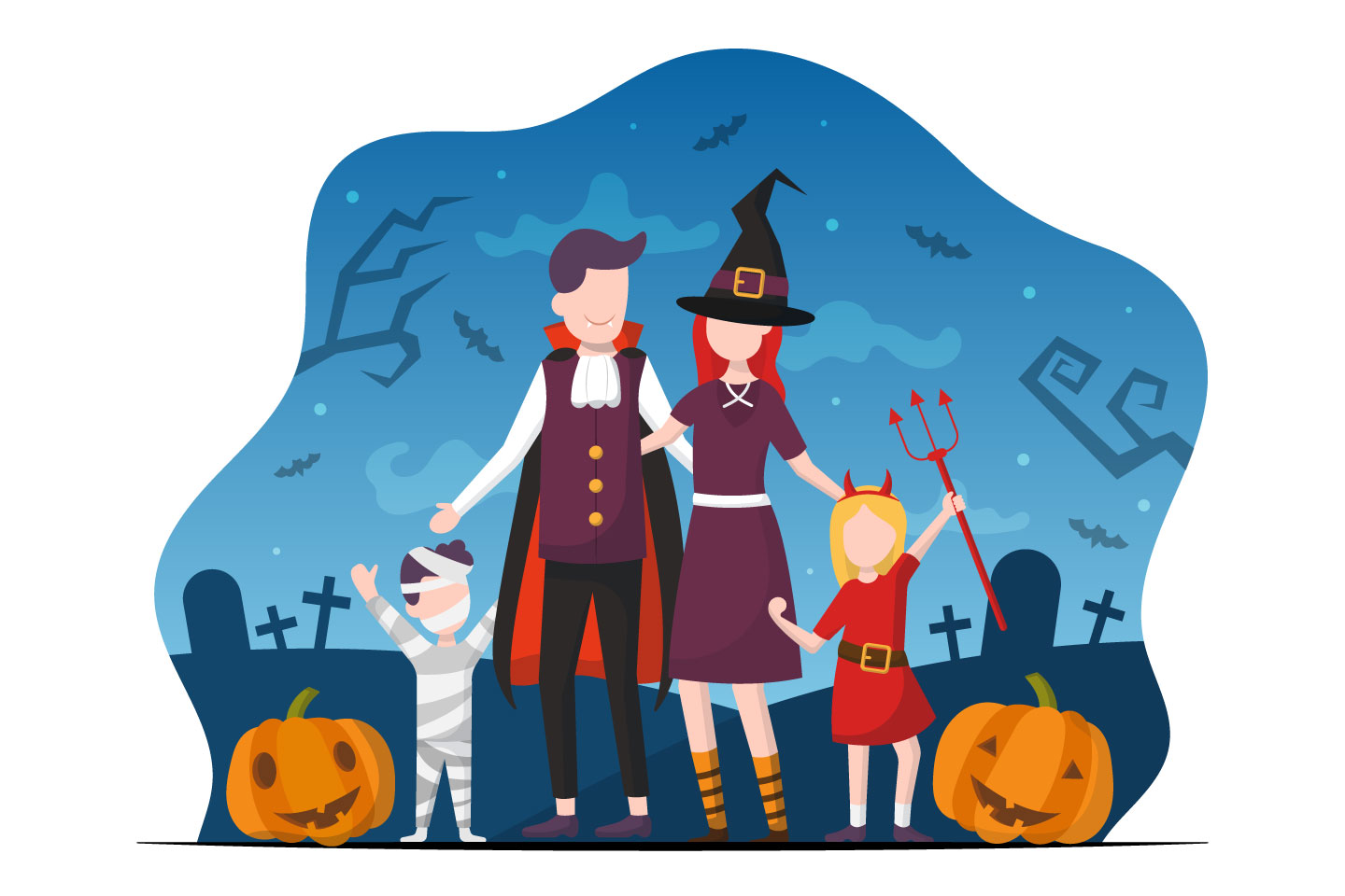 Family Celebrating Halloween Free Flat Design