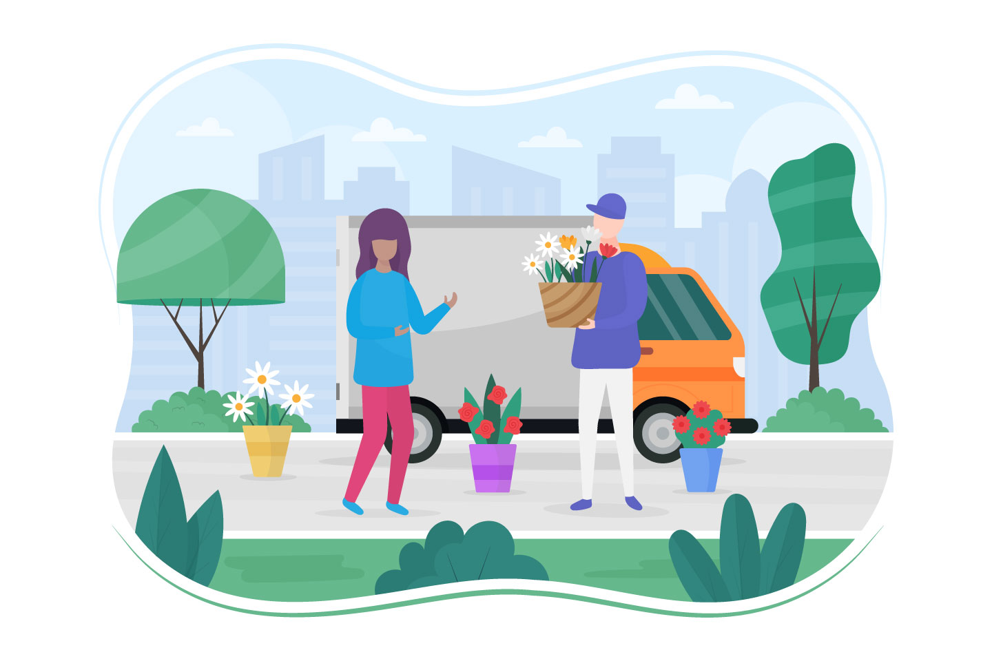 Flower Delivery Free Flat Illustration