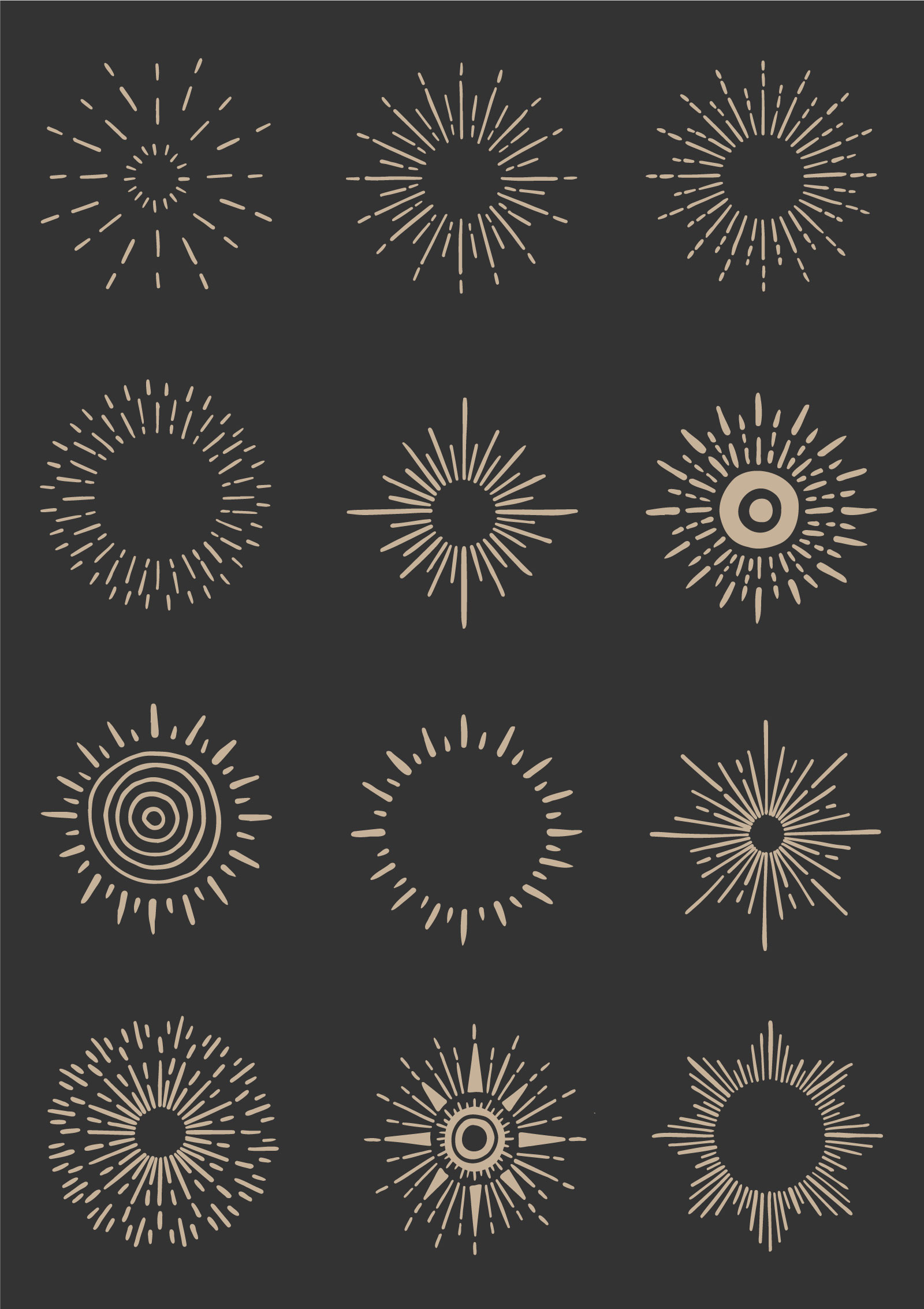 Hand-drawn Vector Sunbursts and Sunrays