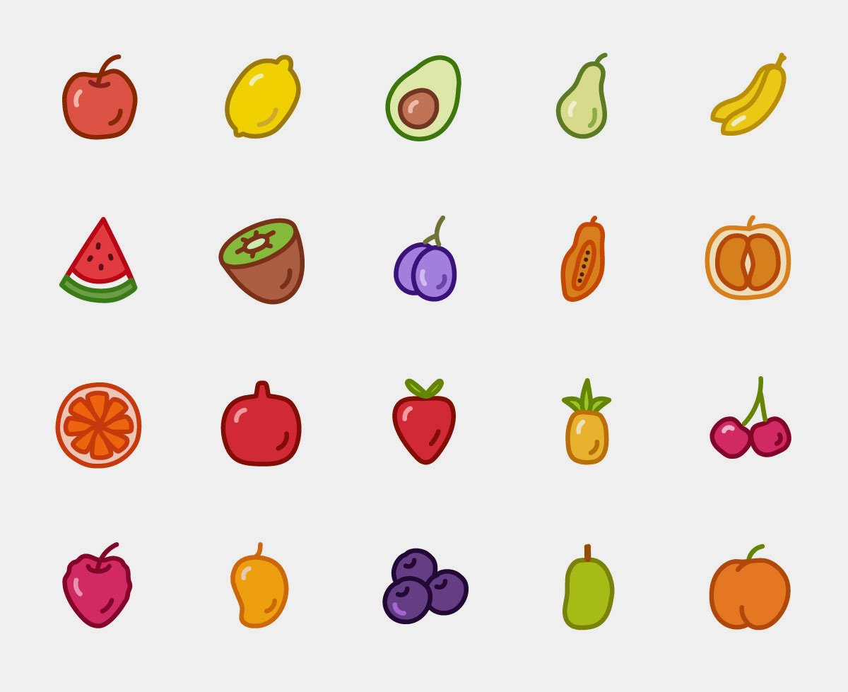 Vector Fruit Icons Color Pack