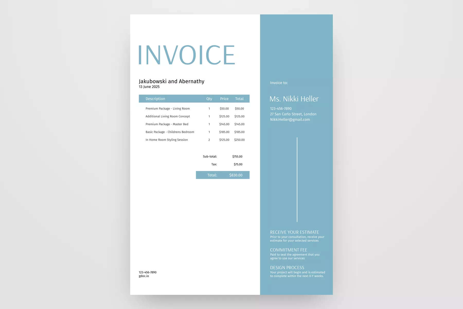 Generic Invoice Free Google Docs Template