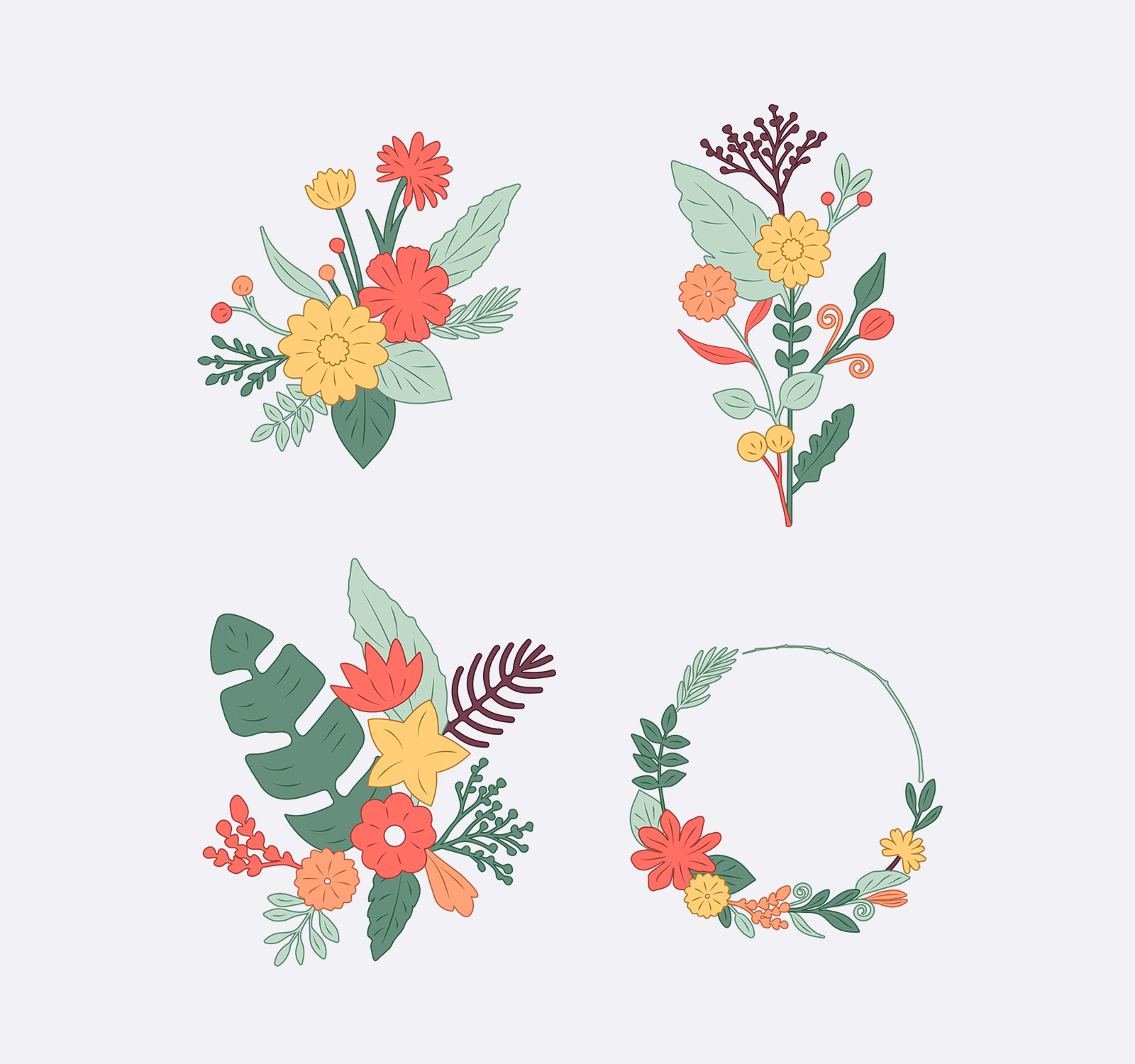 Vector botanical floral elements composition