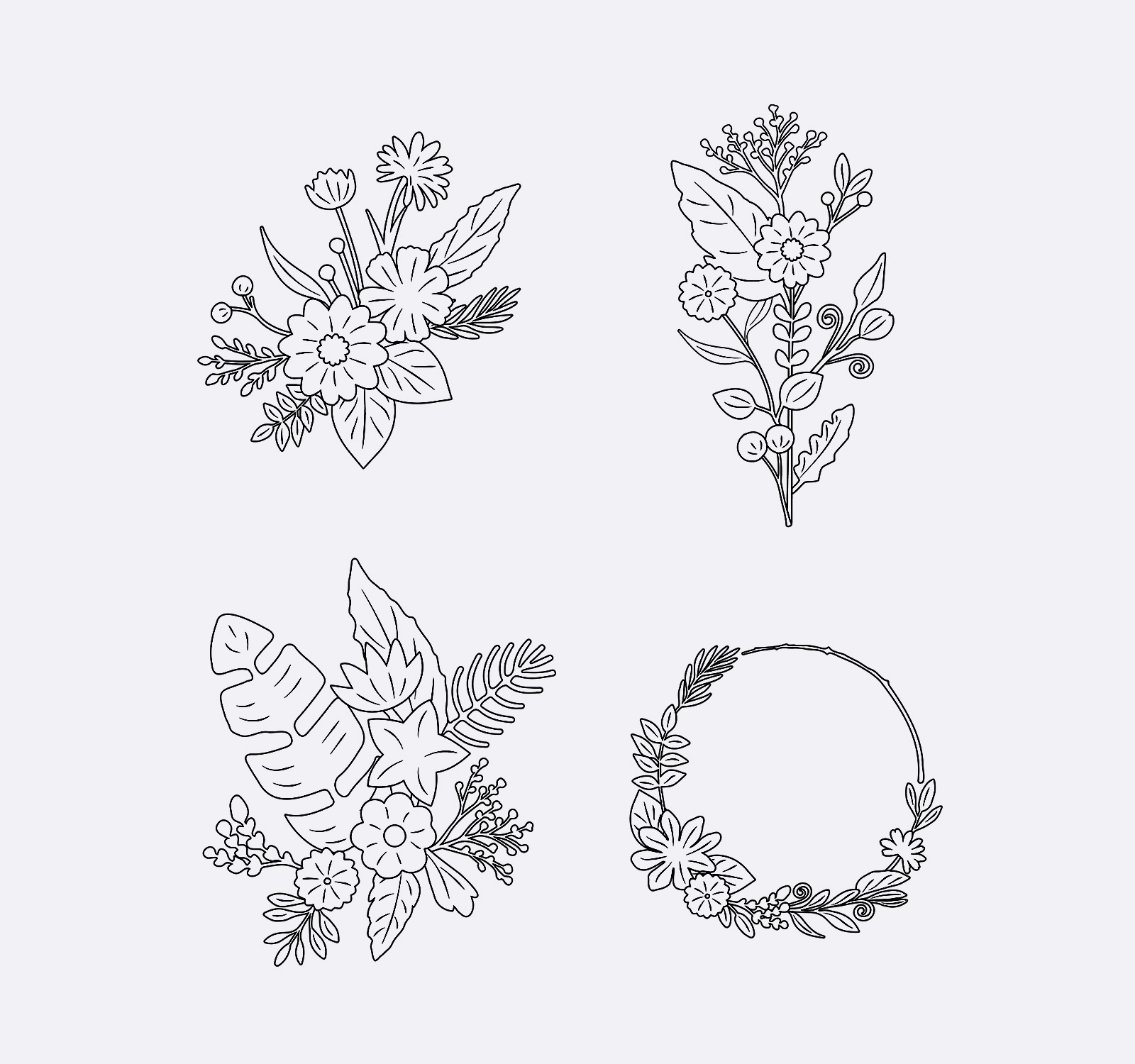 Vector botanical floral elements composition