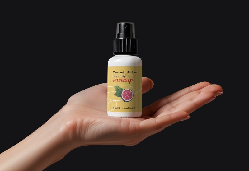 Cosmetic Spray Bottle In Hand Mockup