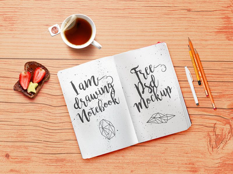 Free Stationery Sketchbook PSD Mockup