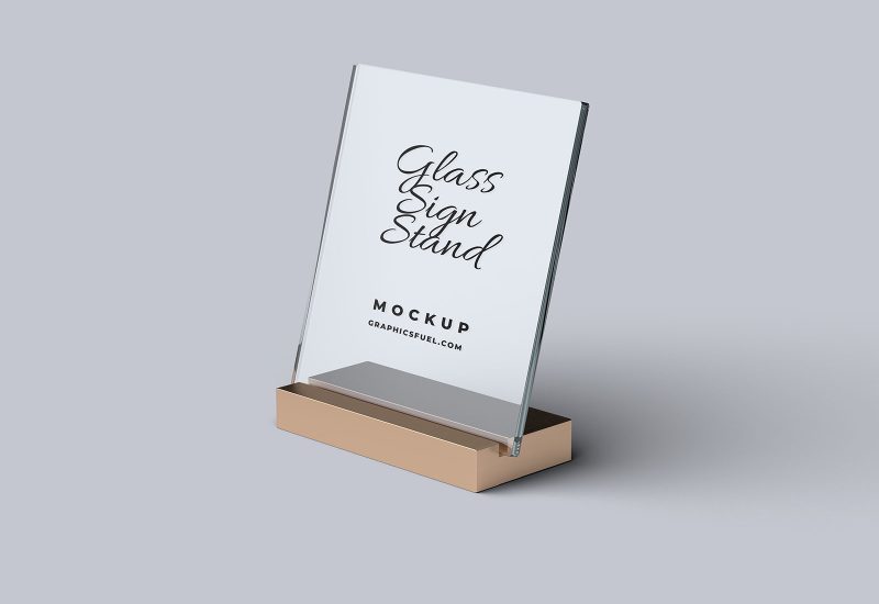 Glass sign stand mockup