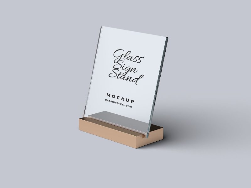 Glass sign stand mockup