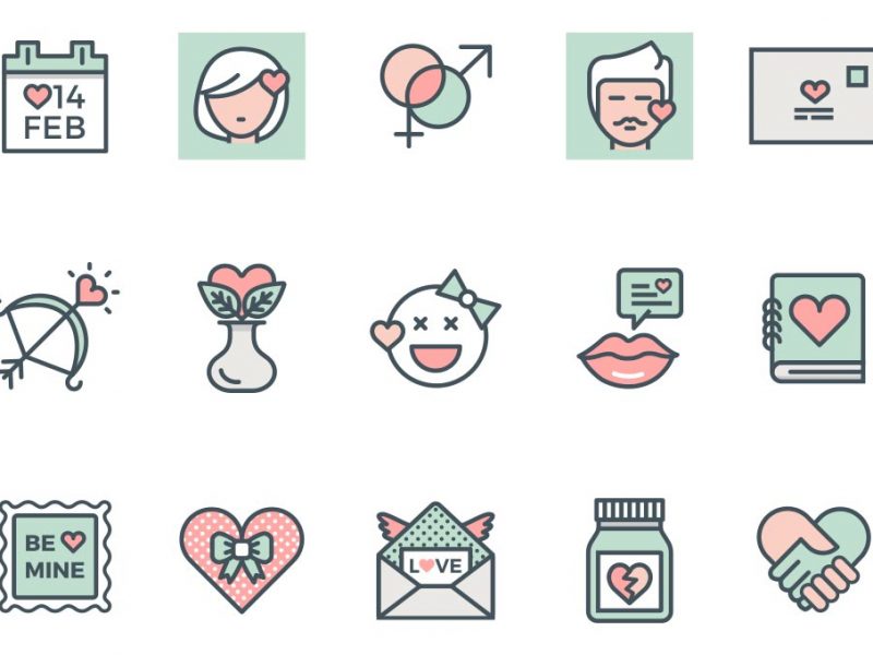 Valentine Flat Line Vector Icons