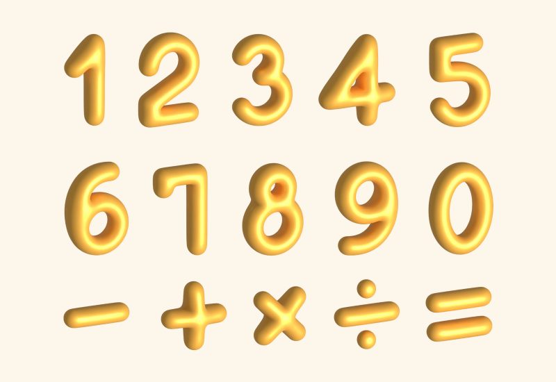 Vector golden 3D numbers & symbols