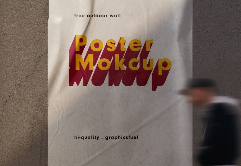 Vertical Glued Wall Poster Mockup